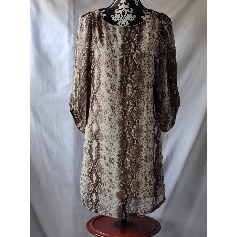 Auditions Fashion Brown Snakeskin Print Balloon Sleeve Shift Dress Mens M